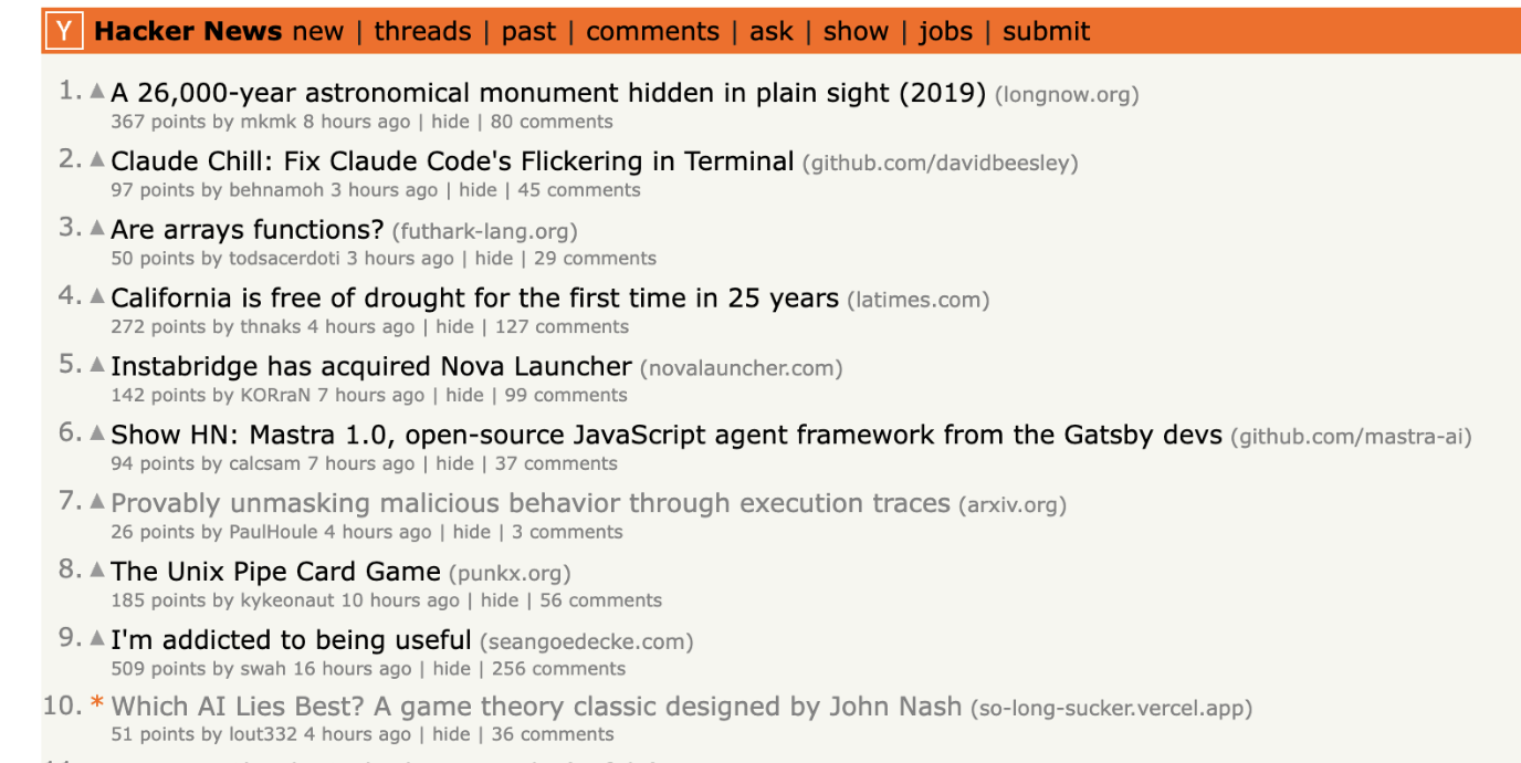 So Long Sucker on the Hacker News frontpage